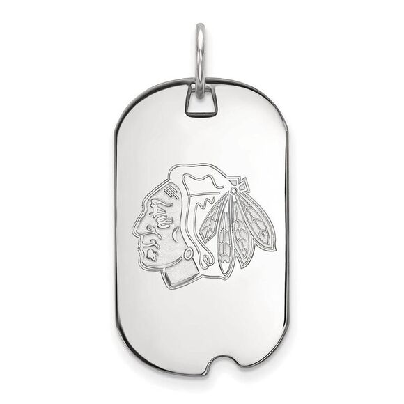 14k White Gold NHL Chicago Blackhawks Dog Tag Pendant - Picture 1 of 3